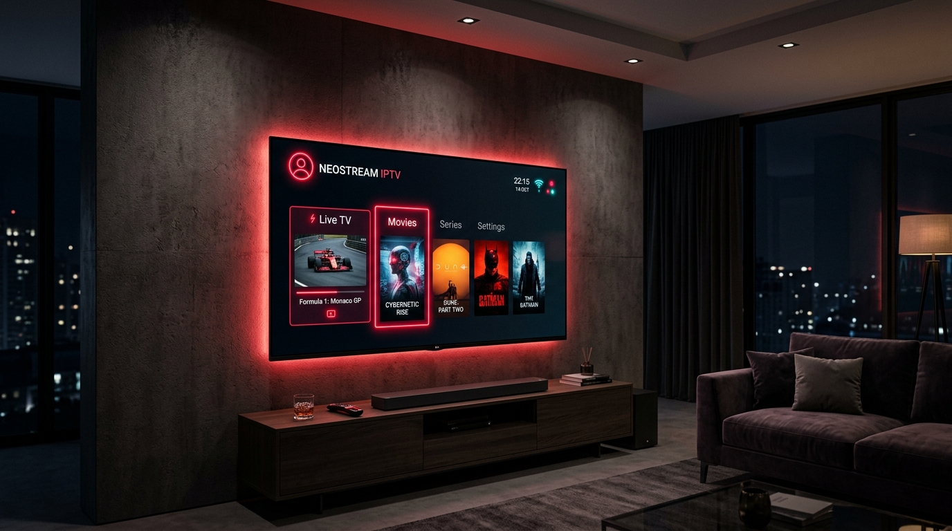 Vibe IPTV affiché sur un écran LG OLED dans un salon moderne